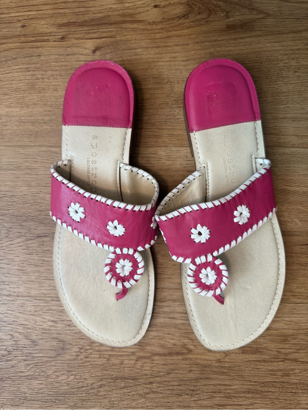 Apostrophe Pink Leather Floral Sandals